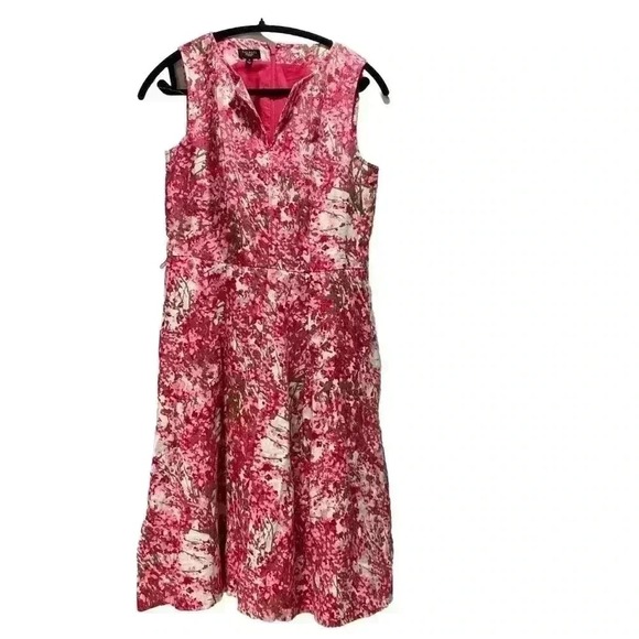Talbots women's Linen 4 Sleeveless A Line Pink Floral Midi Dress Belted‎ Waist - Picture 2 of 14